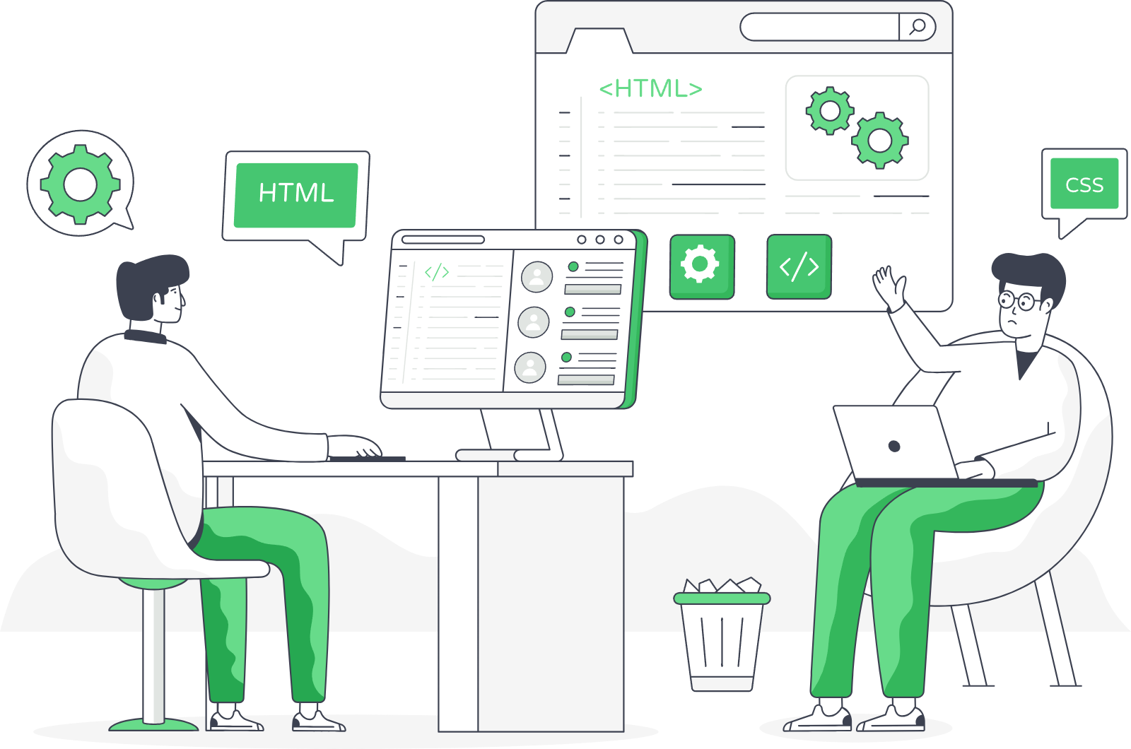 Two developers working together at computers
